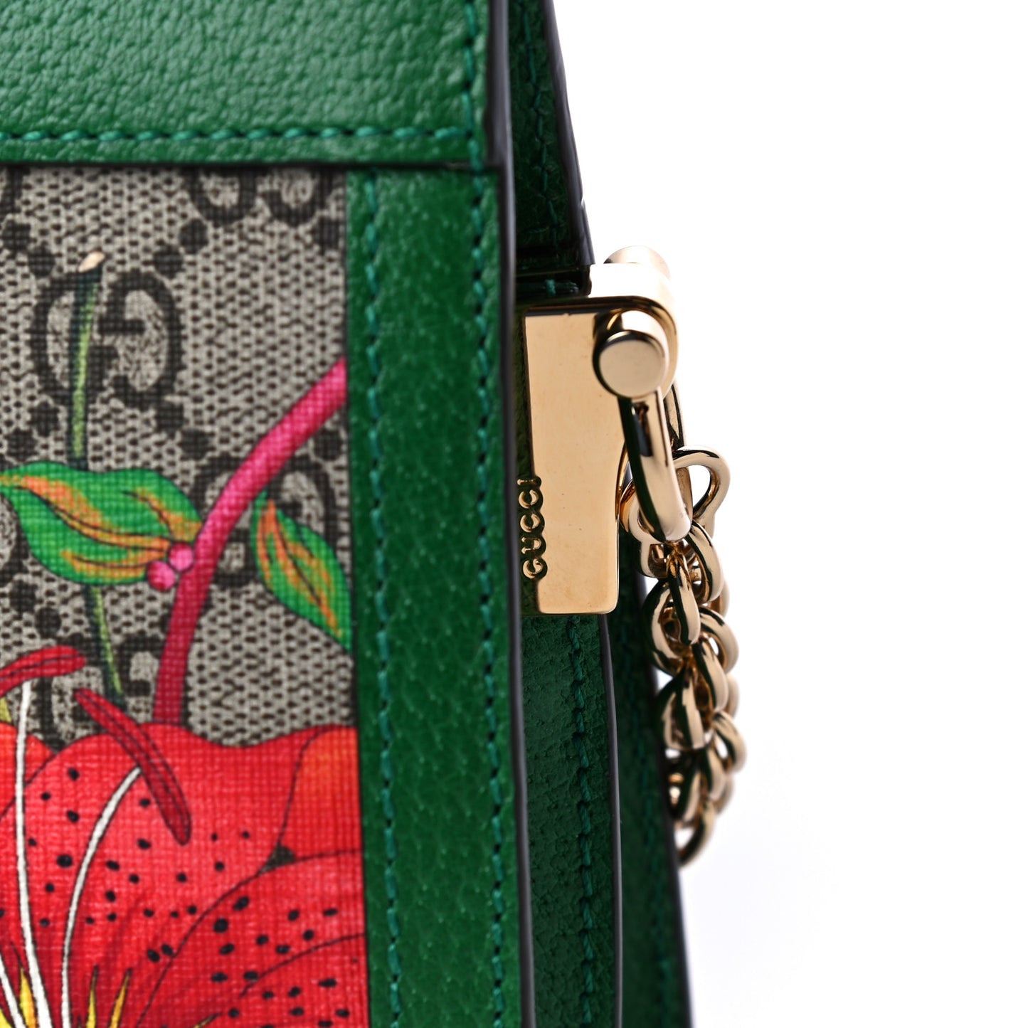 GG Supreme Monogram Flora Web Small Ophidia Chain Shoulder Bag Green