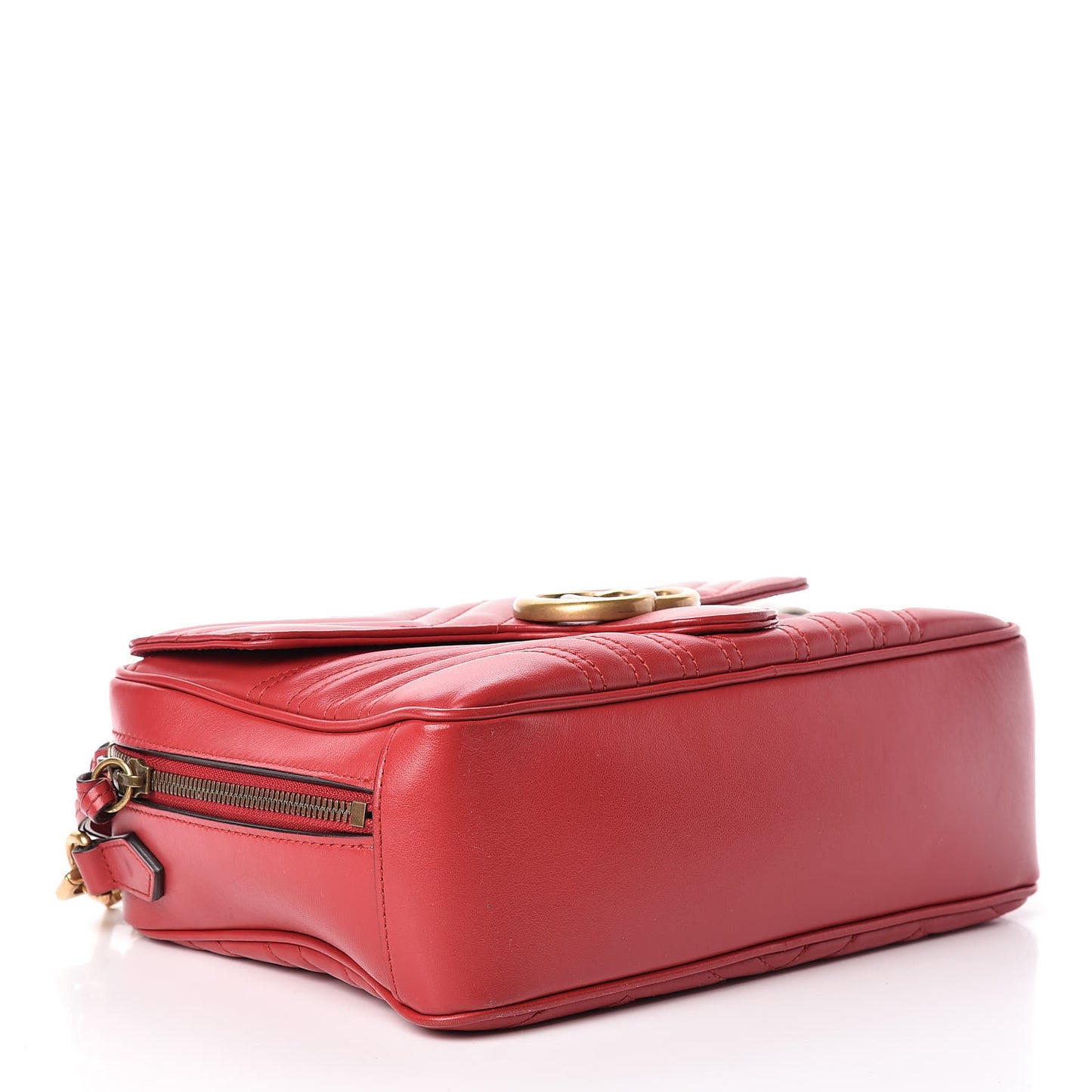 Calfskin Matelasse Sylvie Web Small GG Marmont Top Handle Shoulder Bag Hibiscus Red
