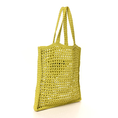 Prada Yarn Raffia Effect Crochet Logo Embroidered Tote Bag Cedro 3 of 9