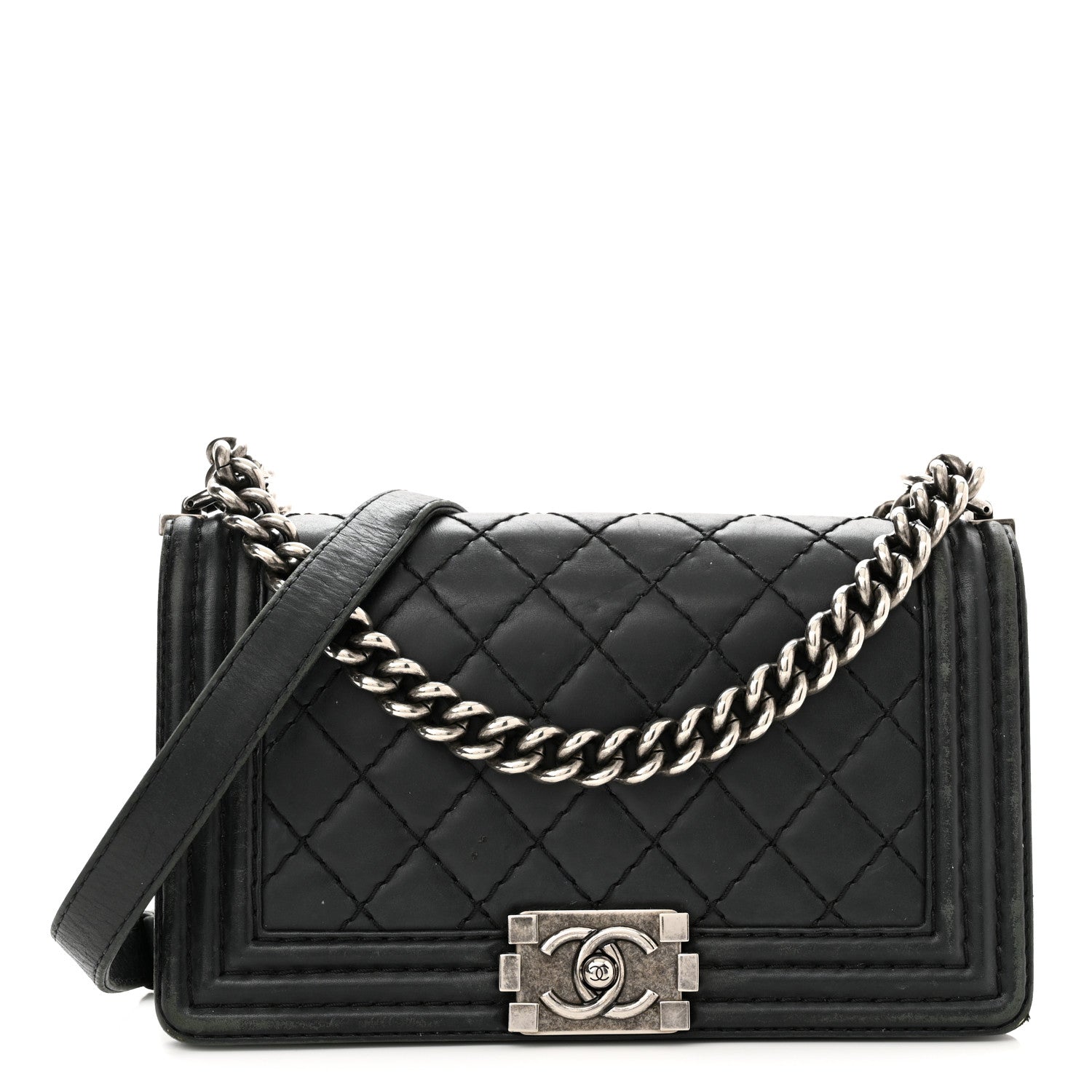 Chanel Calfskin Quilted Double Stitch New Medium Boy Flap Black 1 of 16