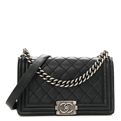 Chanel Calfskin Quilted Double Stitch New Medium Boy Flap Black 1 of 16