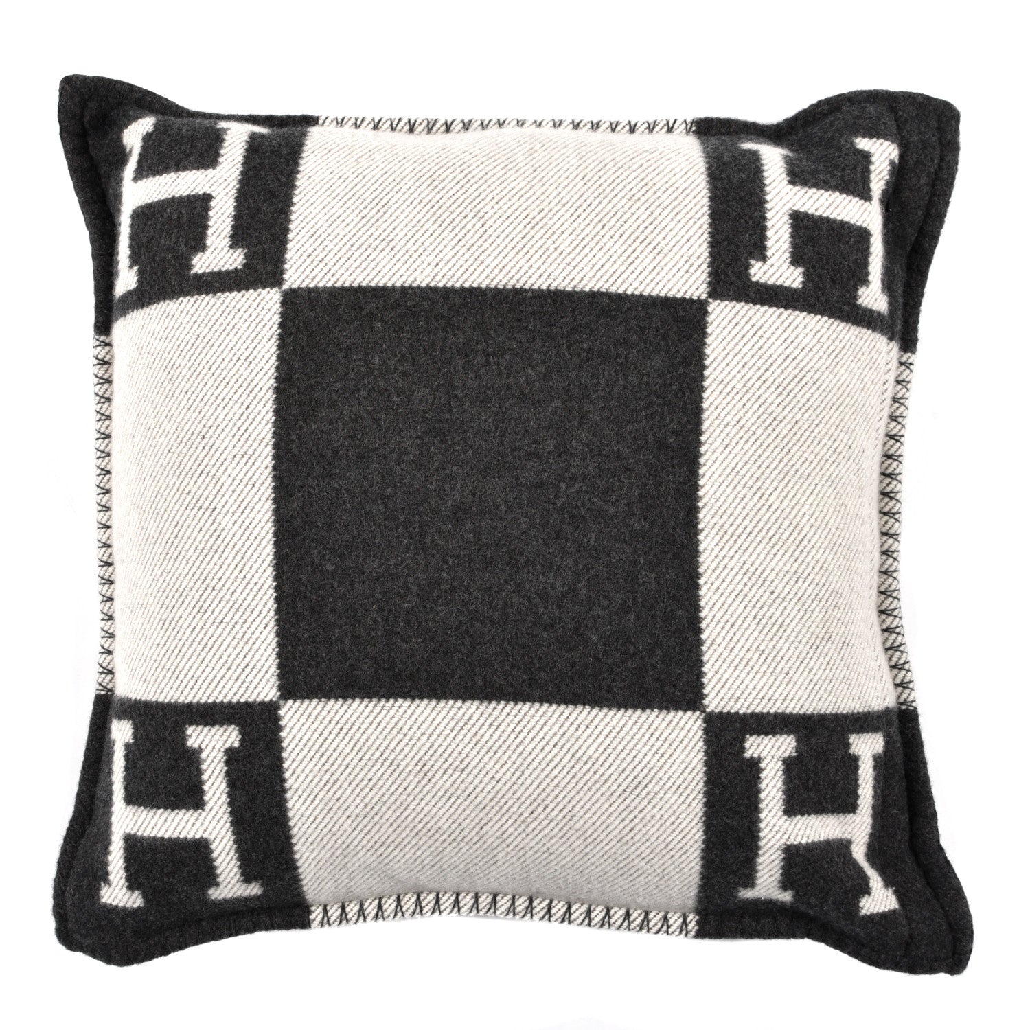 Hermes Wool Cashmere Avalon Pillow PM Ecru Gris Fonce 2 of 3