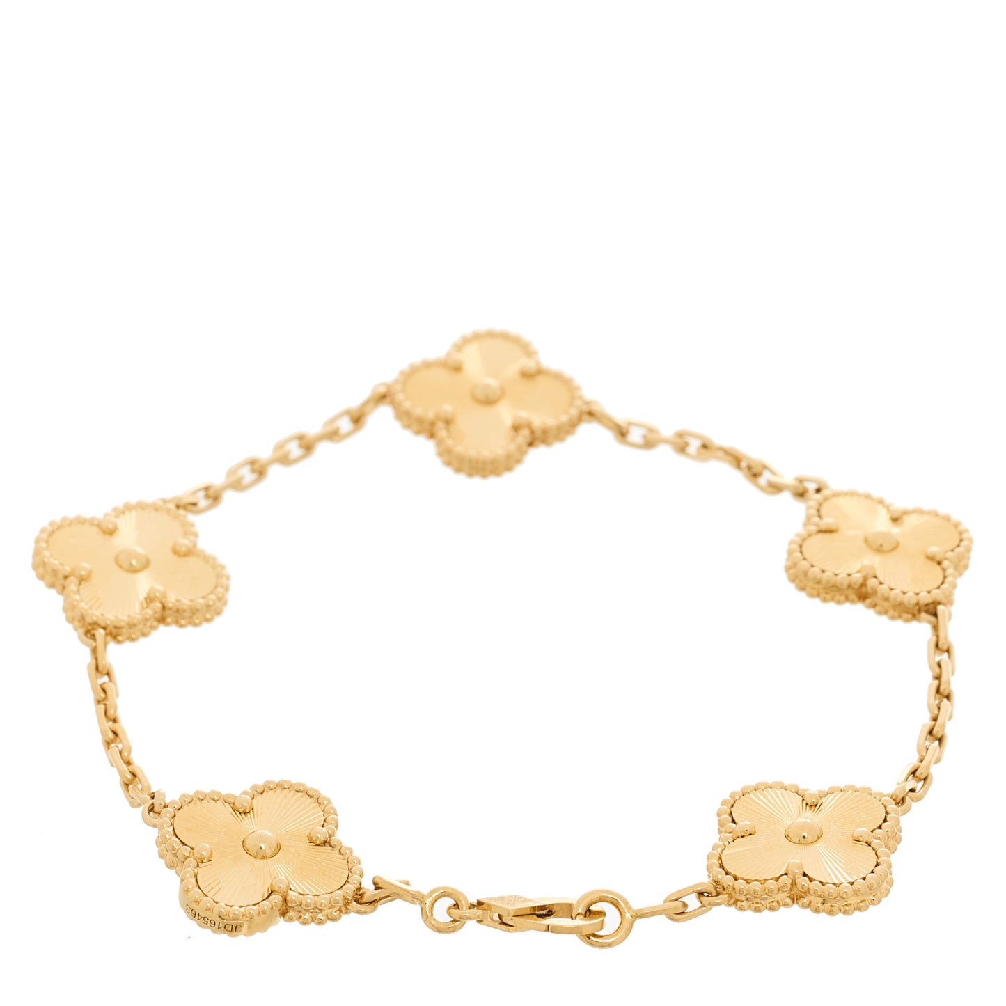 18K Yellow Gold 5 Motifs Guilloche Vintage Alhambra Bracelet