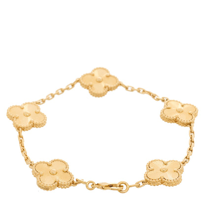 Van Cleef & Arpels 18K Yellow Gold 5 Motifs Guilloche Vintage Alhambra Bracelet 2 of 4