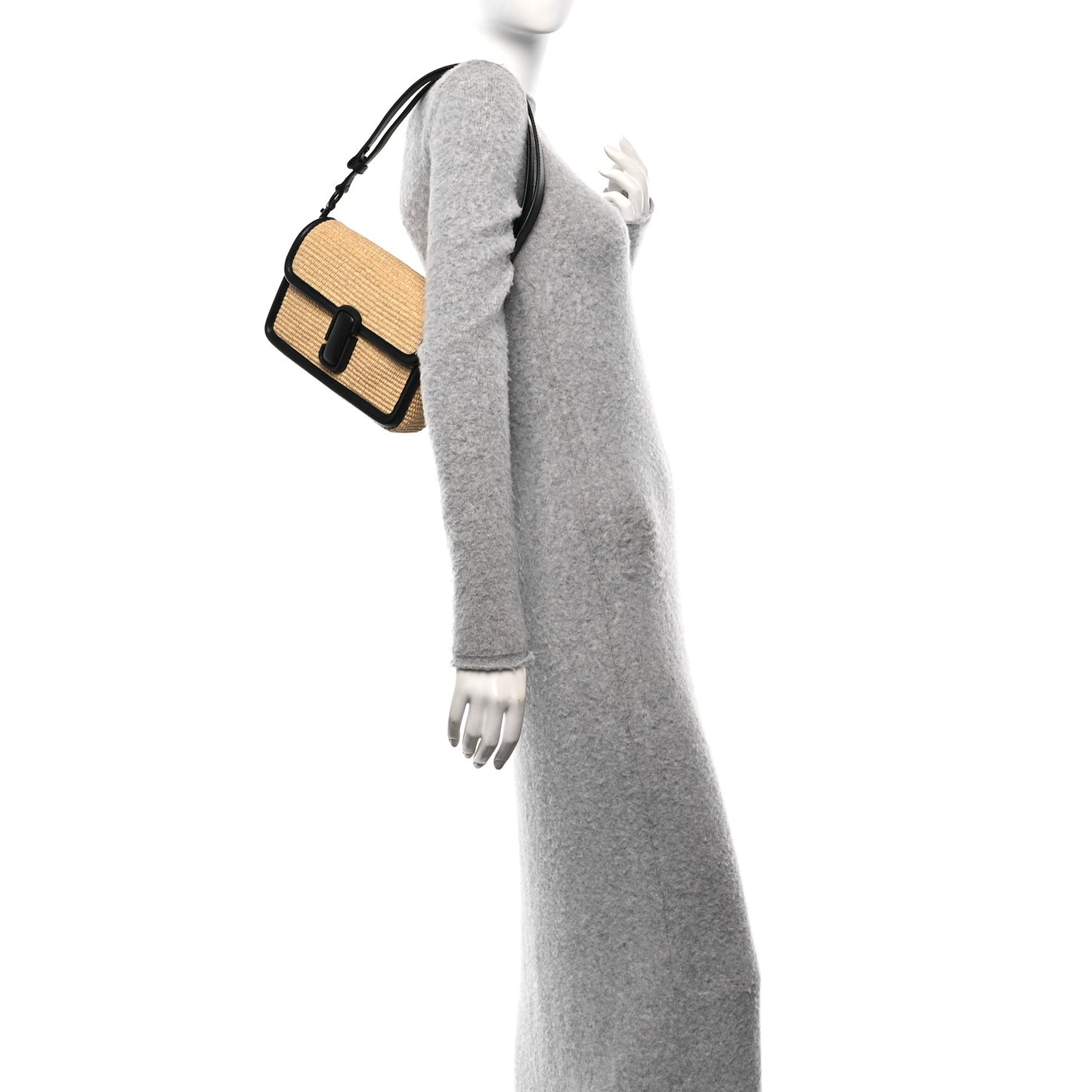 Calfskin Woven Straw J Marc Shoulder Bag Beige