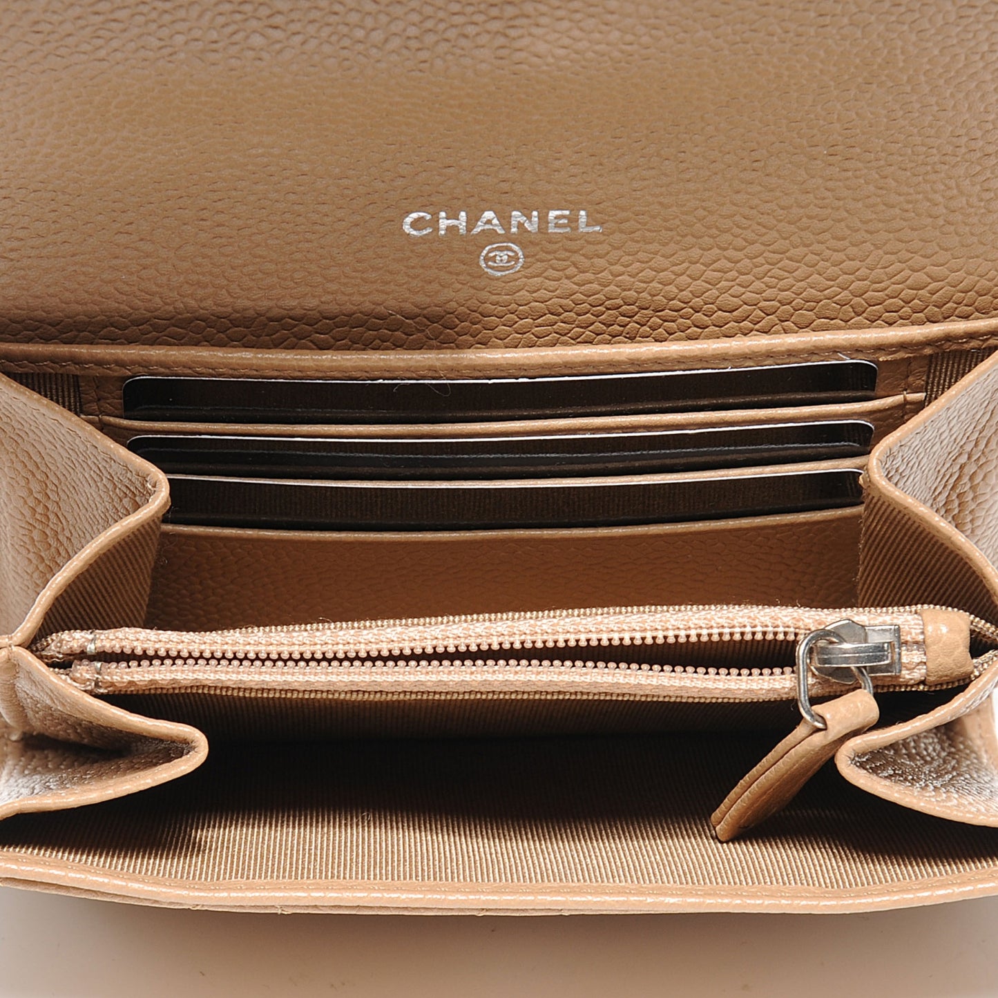 Caviar Small Compact Wallet Beige