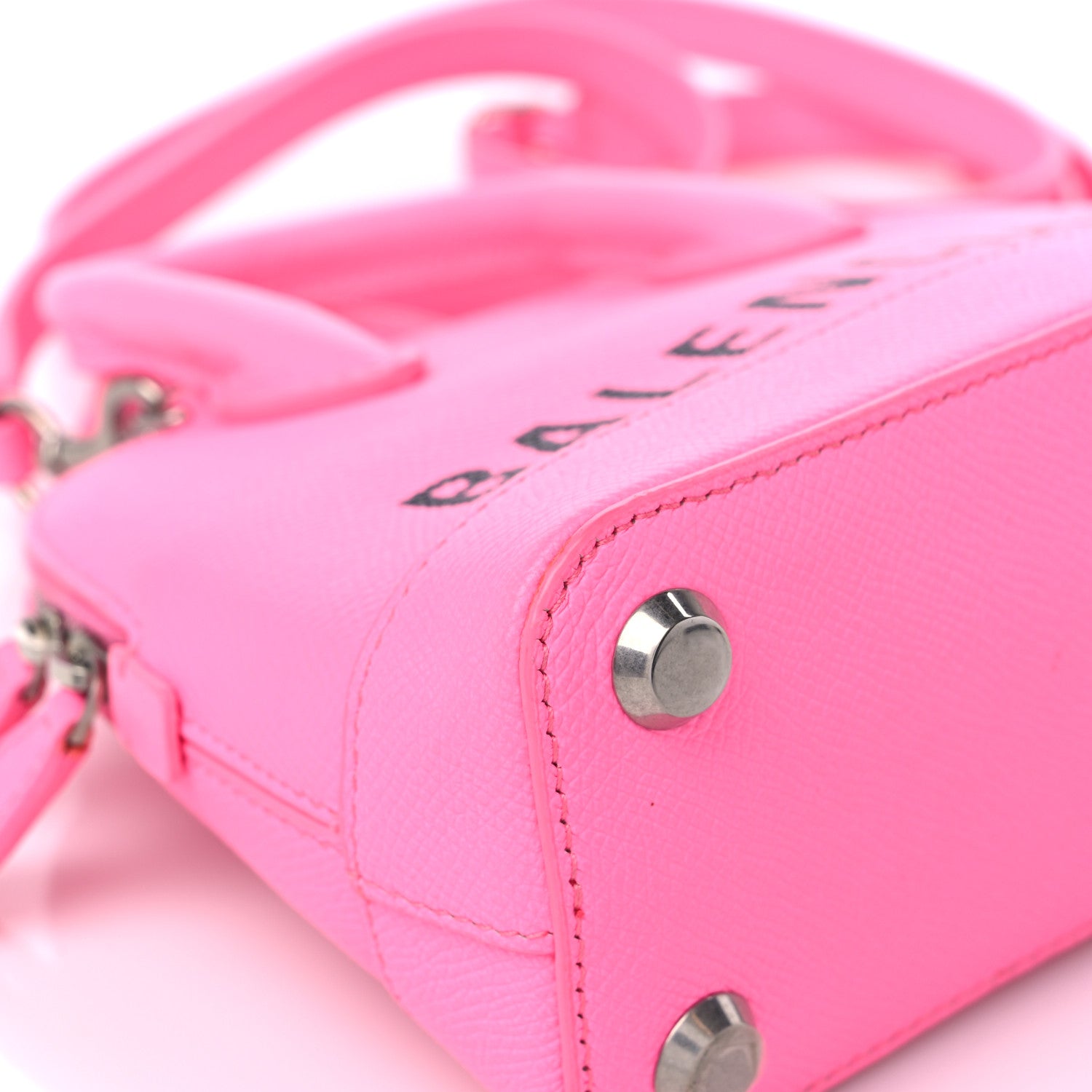 Balenciaga Signature Grained Calfskin Logo XXS Ville Top Handle Bag Acid Pink Black 9 of 16