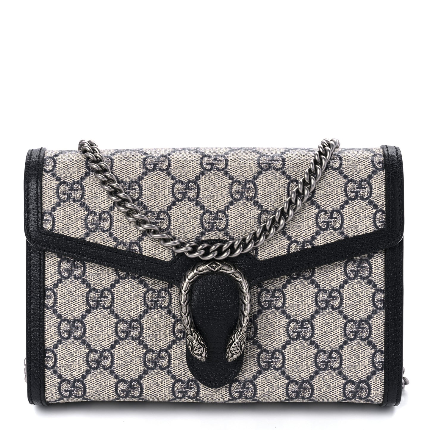 GG Supreme Monogram Textured Dollar Calfskin Mini Dionysus Chain Wallet Beige Blue