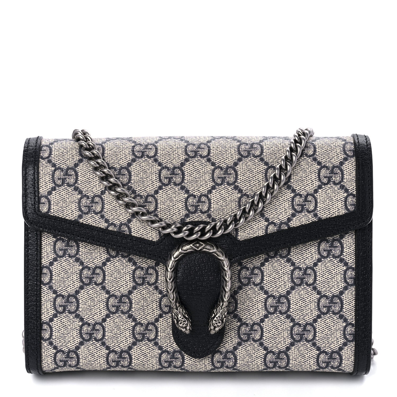 Gucci GG Supreme Monogram Textured Dollar Calfskin Mini Dionysus Chain Wallet Beige Blue 1 of 7
