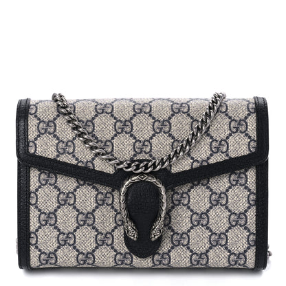 Gucci GG Supreme Monogram Textured Dollar Calfskin Mini Dionysus Chain Wallet Beige Blue 1 of 7