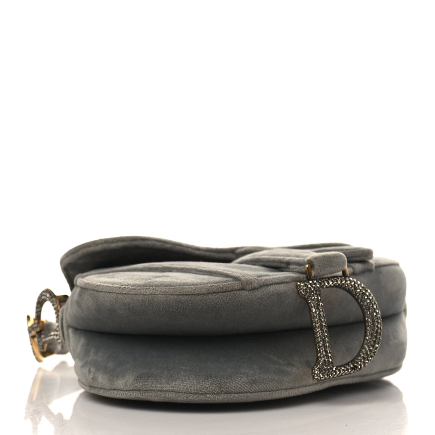 Velvet Crystal Mini Saddle Bag Grey