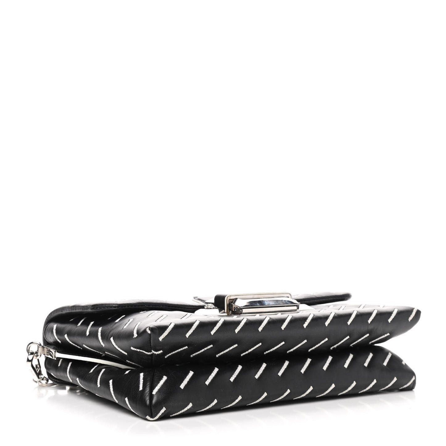 Calfskin Embroidered Chain Shoulder Bag Black White