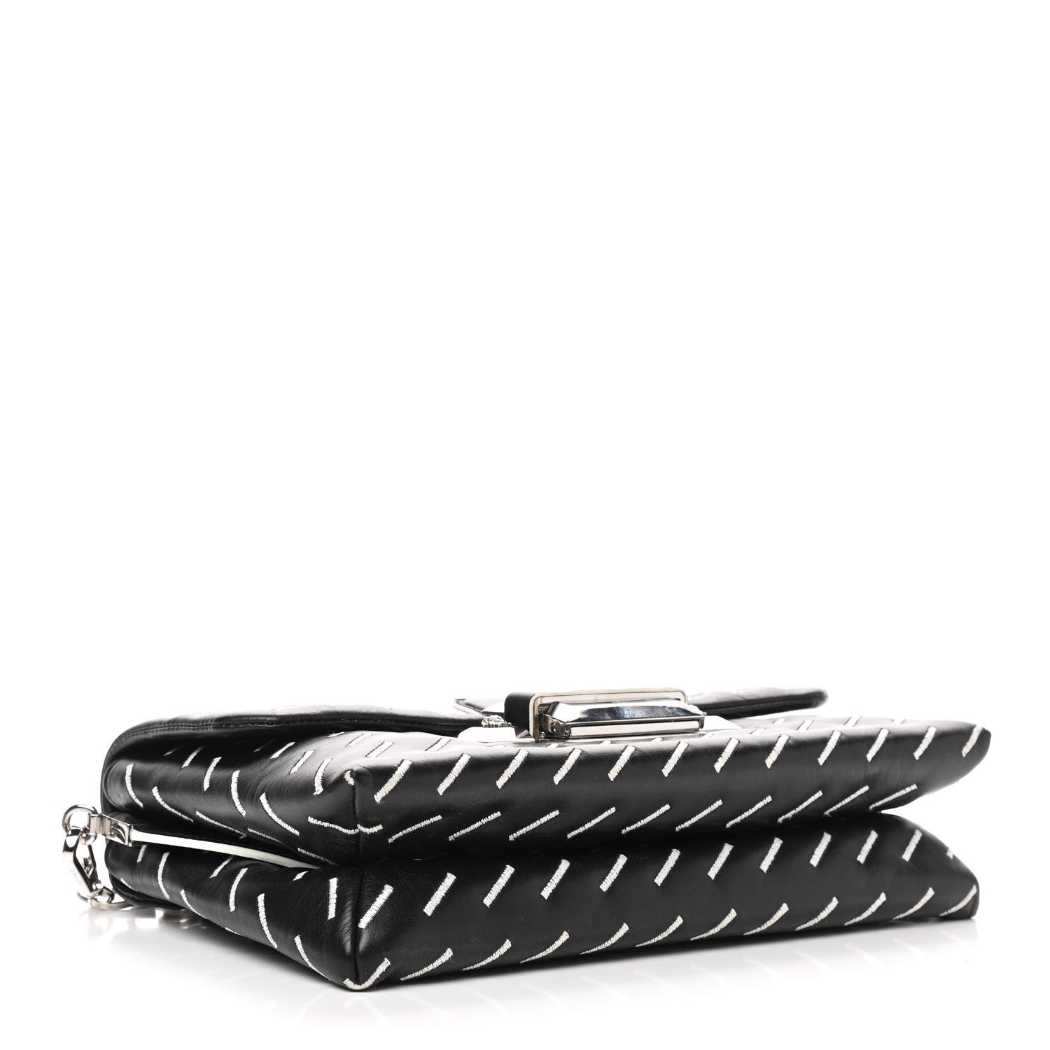 Versace Calfskin Embroidered Chain Shoulder Bag Black White 4 of 9