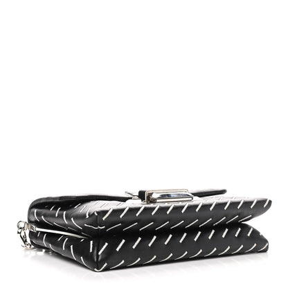 Versace Calfskin Embroidered Chain Shoulder Bag Black White 4 of 9