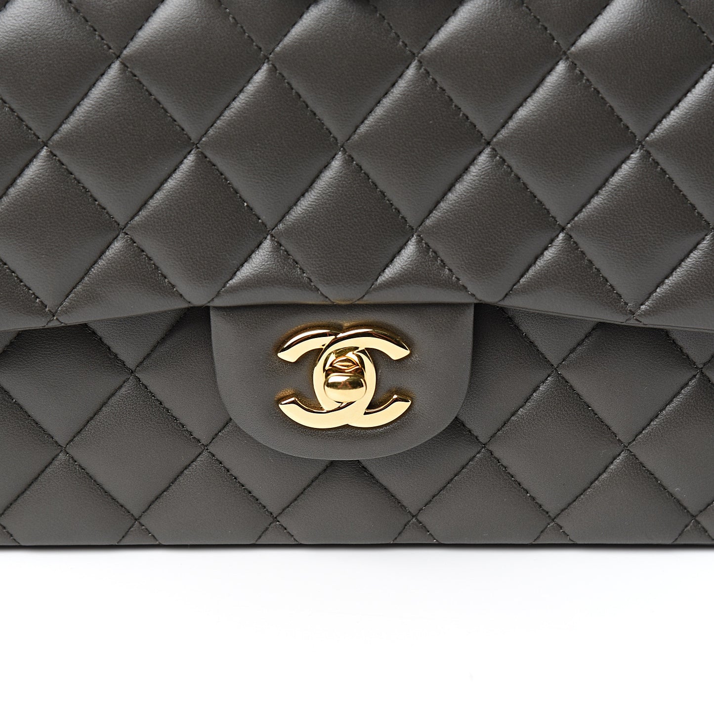 Lambskin Quilted Medium Double Flap Dark Grey