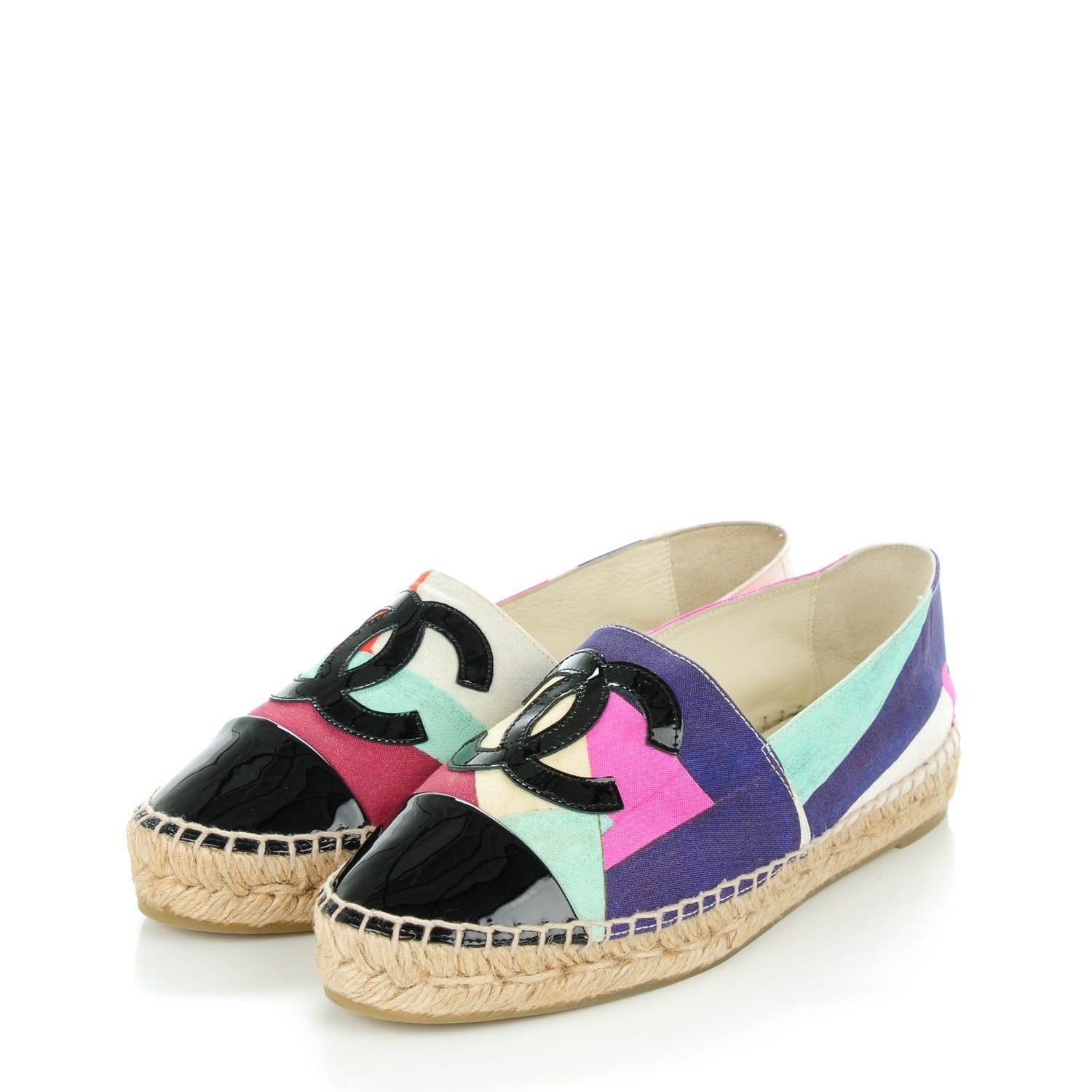 Chanel Patent Fabric Striped CC Espadrilles 35 Multicolor Black 3 of 9