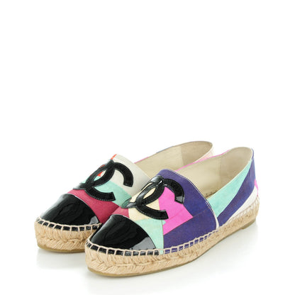 Chanel Patent Fabric Striped CC Espadrilles 35 Multicolor Black 3 of 9