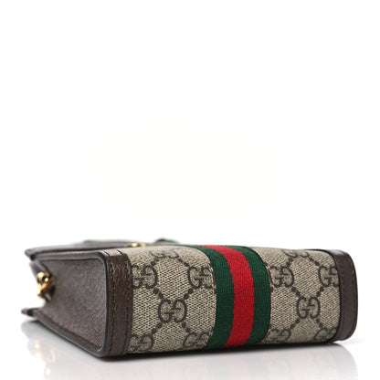 Gucci GG Supreme Monogram Textured Dollar Calfskin Web Mini Ophidia Top Slip Handle Crossbody Bag Beige Ebony New Acero 4 of 9