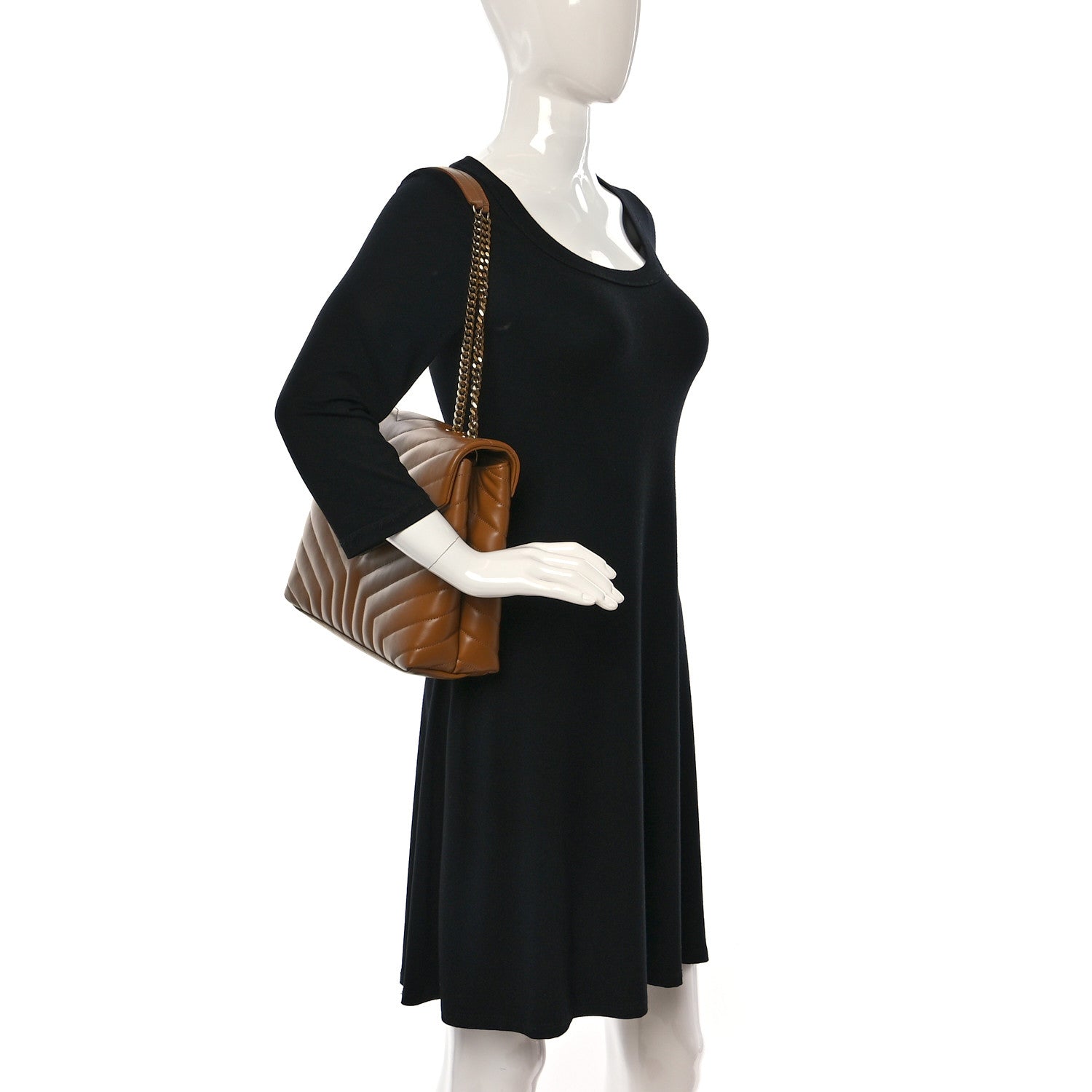 Saint Laurent Calfskin Y Quilted Monogram Medium Loulou Chain Satchel Dark Natural 2 of 13