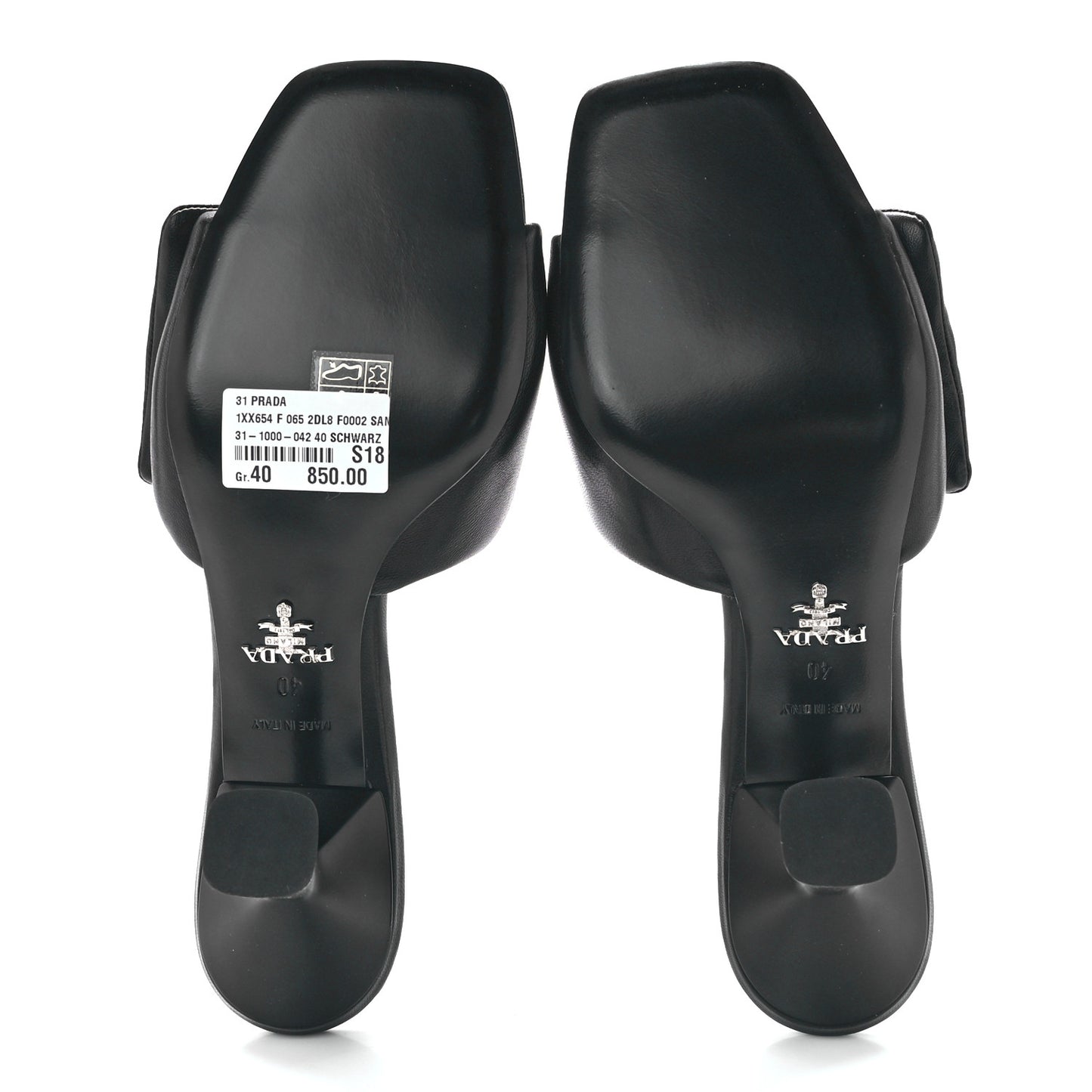 Nappa Soft Padded Metal Triangle Logo 65mm Slide Sandals 40 Black