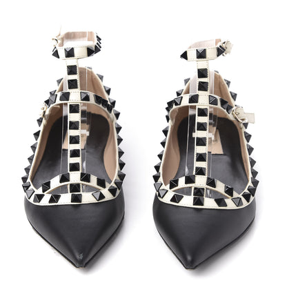 Valentino Garavani Nappa Rockstud Cage Ballerina Flats 35 Black Ivory 2 of 9