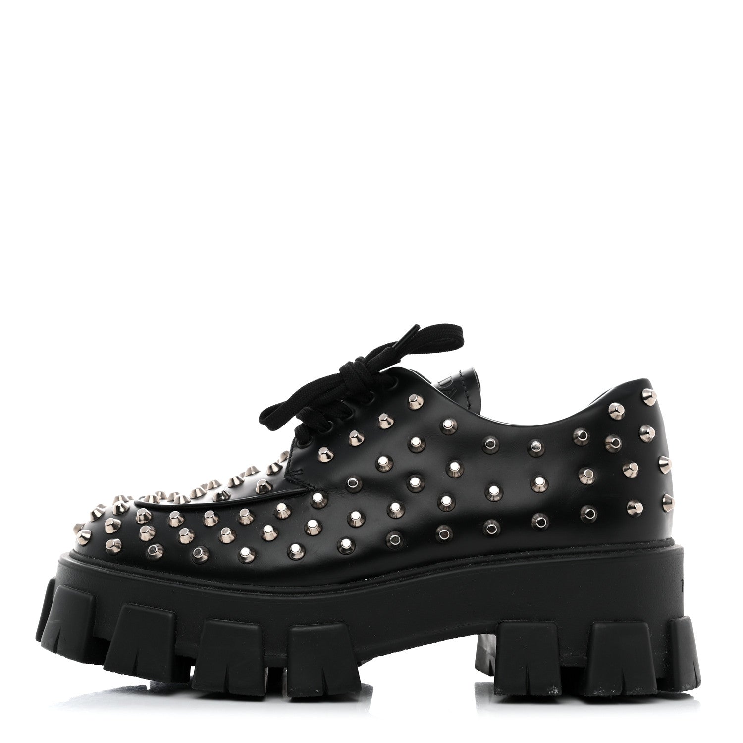Prada Spazzolato Rois Studded Lace Up Monolith 55mm Derby Loafers 39 Black 1 of 9