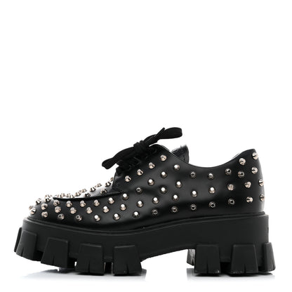 Prada Spazzolato Rois Studded Lace Up Monolith 55mm Derby Loafers 39 Black 1 of 9