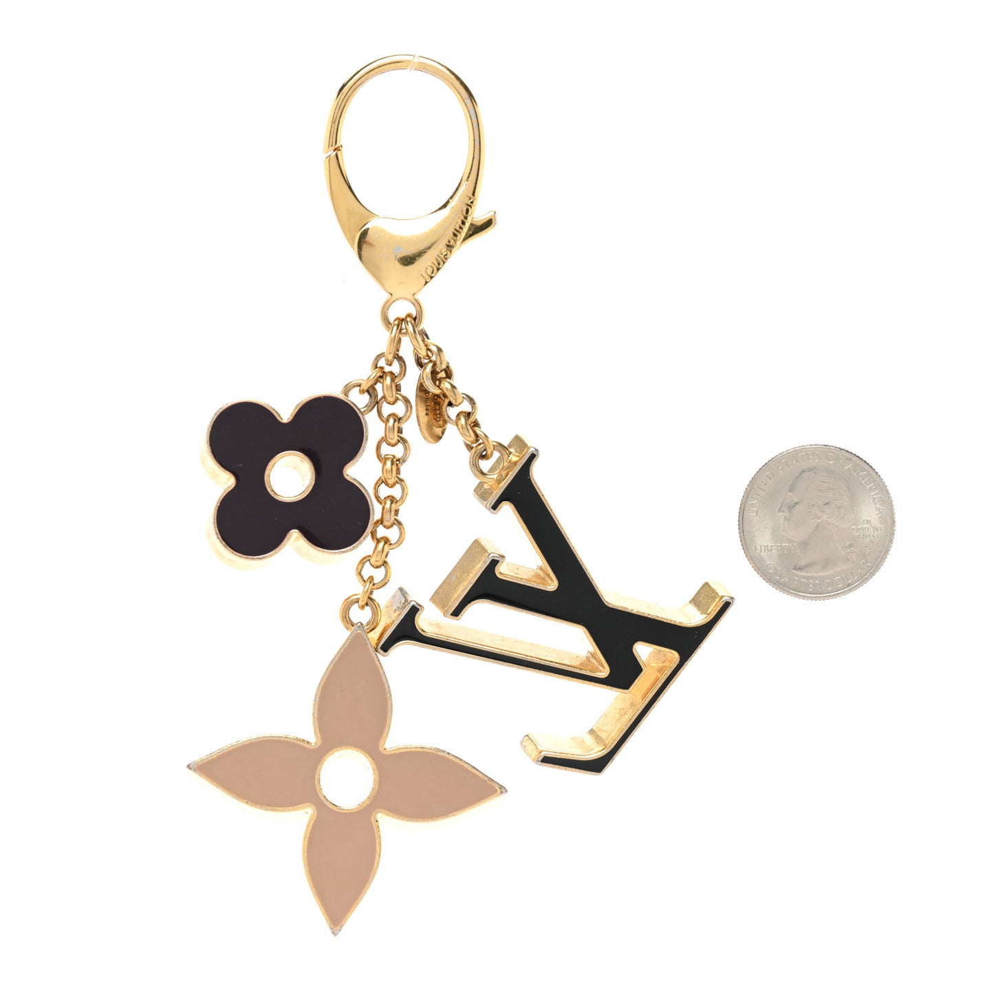 Metal Enamel Fleur De Monogram Bag Charm Dore
