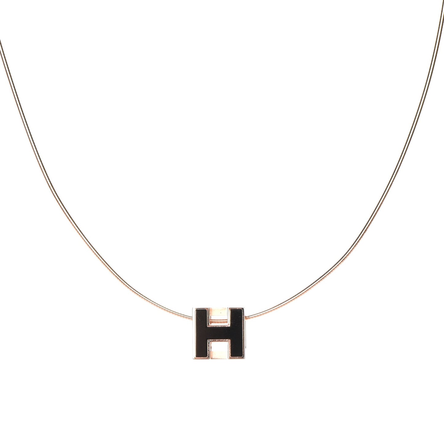 Rose Gold Lacquered Cage d'H Pendant Necklace Black