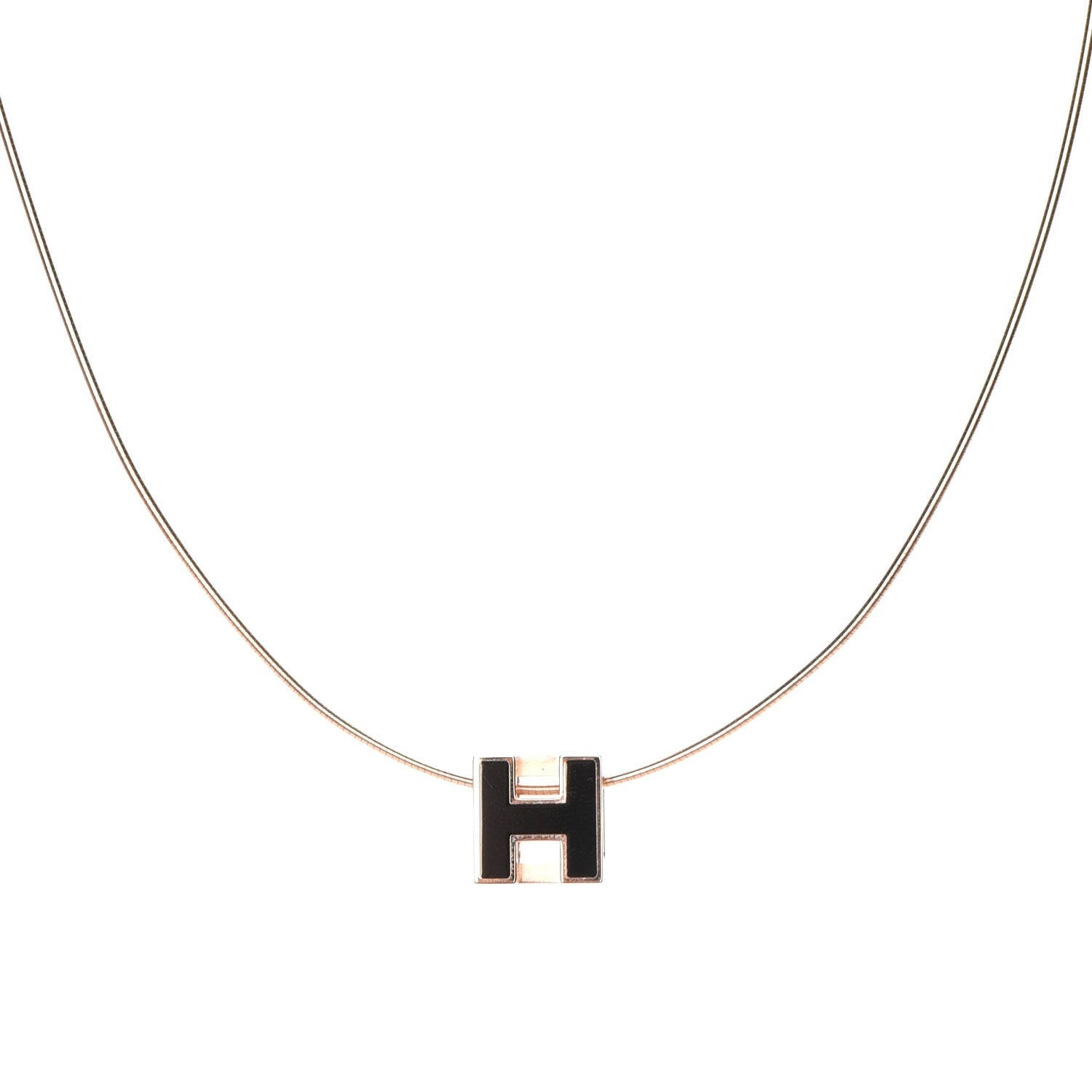 Hermes Rose Gold Lacquered Cage d'H Pendant Necklace Black 1 of 7