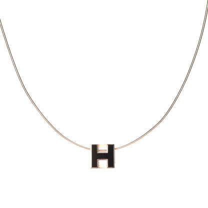 Hermes Rose Gold Lacquered Cage d'H Pendant Necklace Black 1 of 7