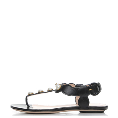Gucci Nappa Willow Pearl Thong Sandals 35 Black 1 of 8