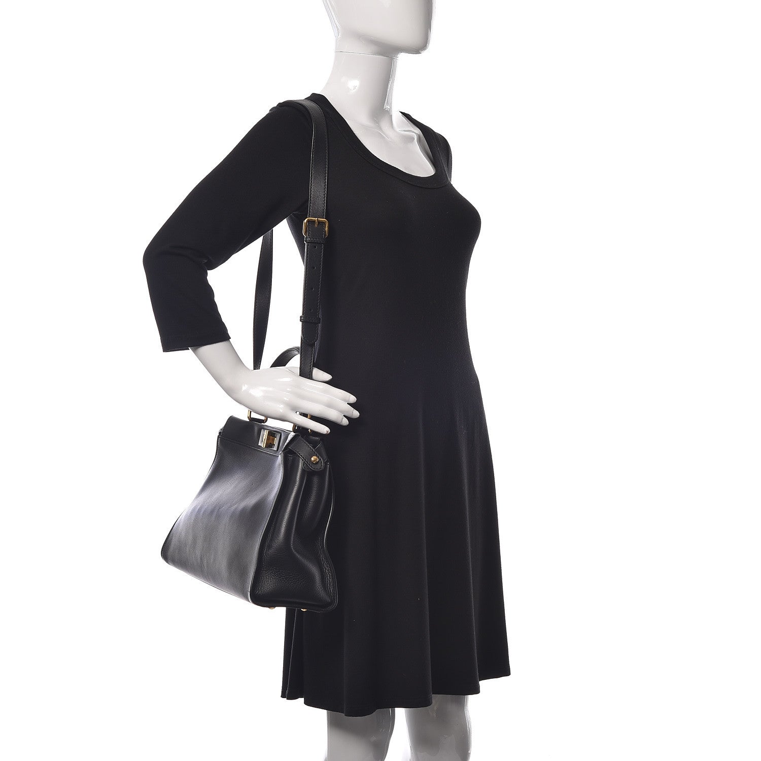 Fendi Vitello Seta Shiny Nappa Medium Peekaboo Iconic Satchel Black 2 of 14
