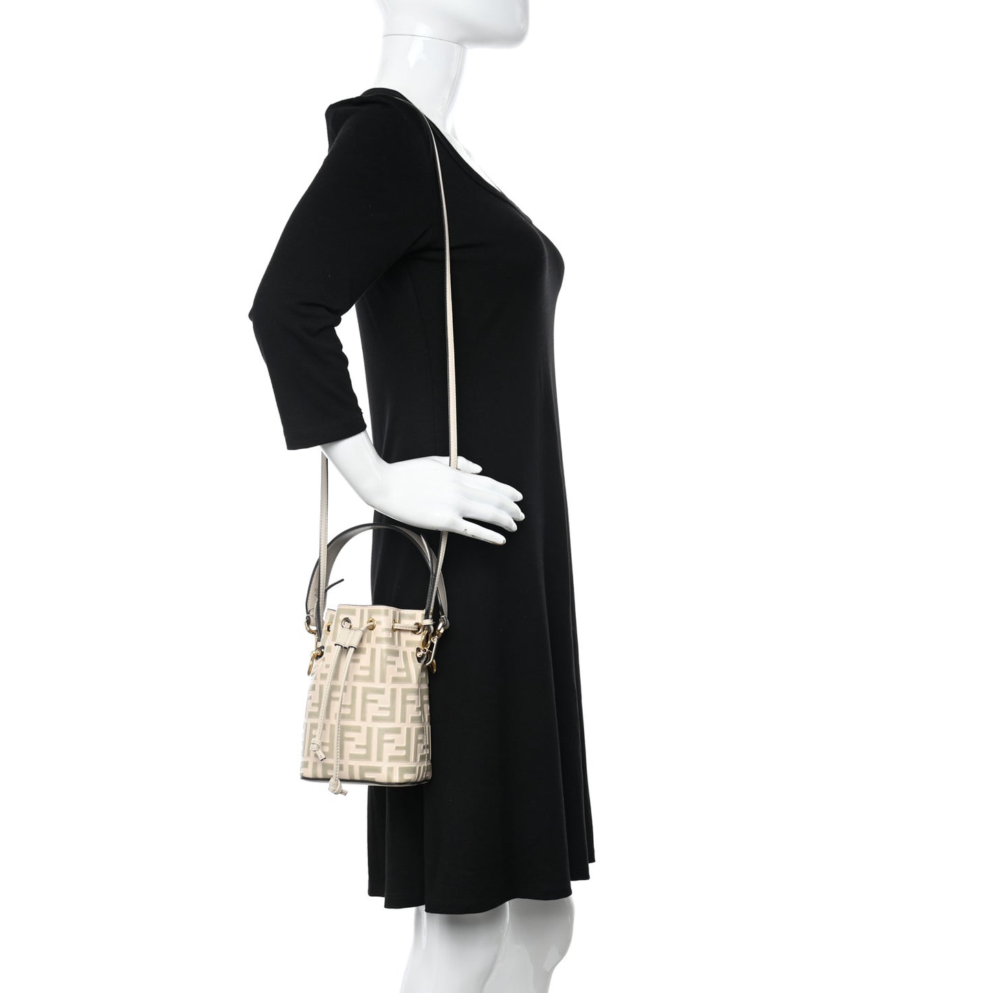 Vitello Liberty F is Fendi Bi-Color FF 1974 Embossed Mini Mon Tresor Bucket Bag Camelia Mandorlo