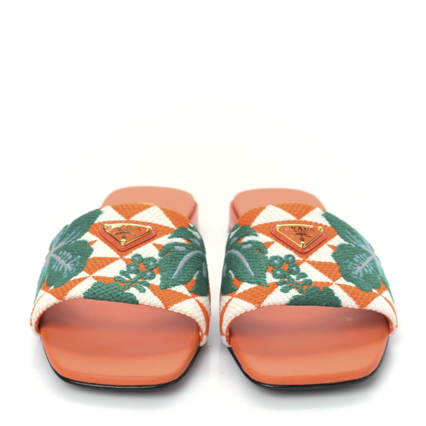 Jacquard Trianglolo Symbole Ibiscus Metal Triangle Logo Embroidered 10mm Slide Sandals 37 Arancio White