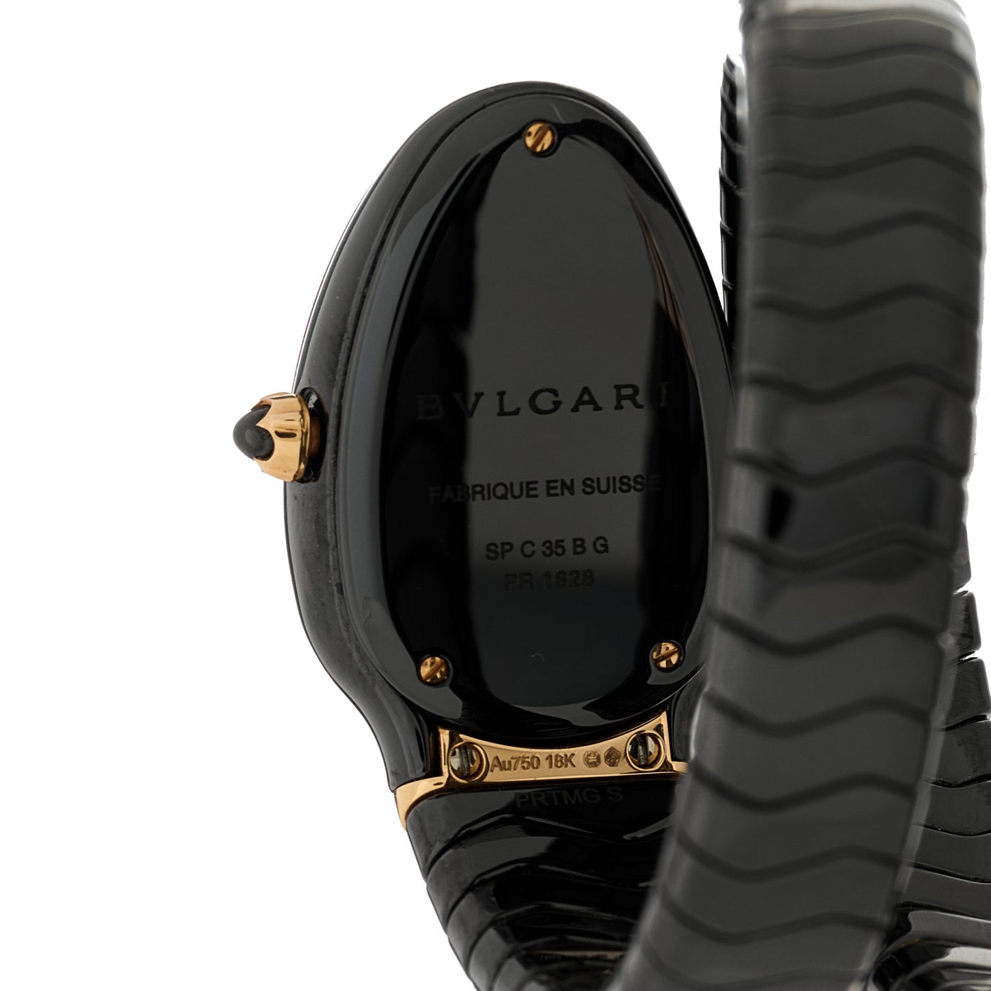 18K Rose Gold Ceramic Diamond Bezel 35mm Serpenti Tubogas Quartz Watch Black