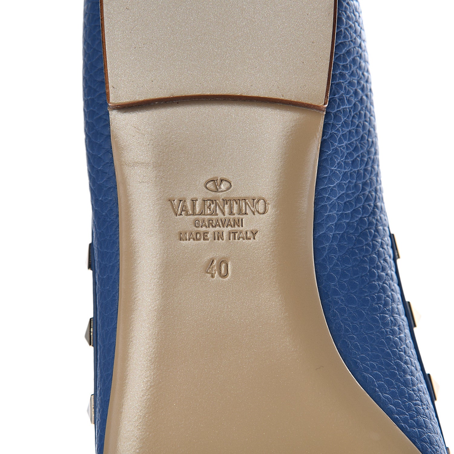 Valentino Garavani Pebbled Calfskin Rockstud Ballerina Flats 40 Baltique 7 of 13