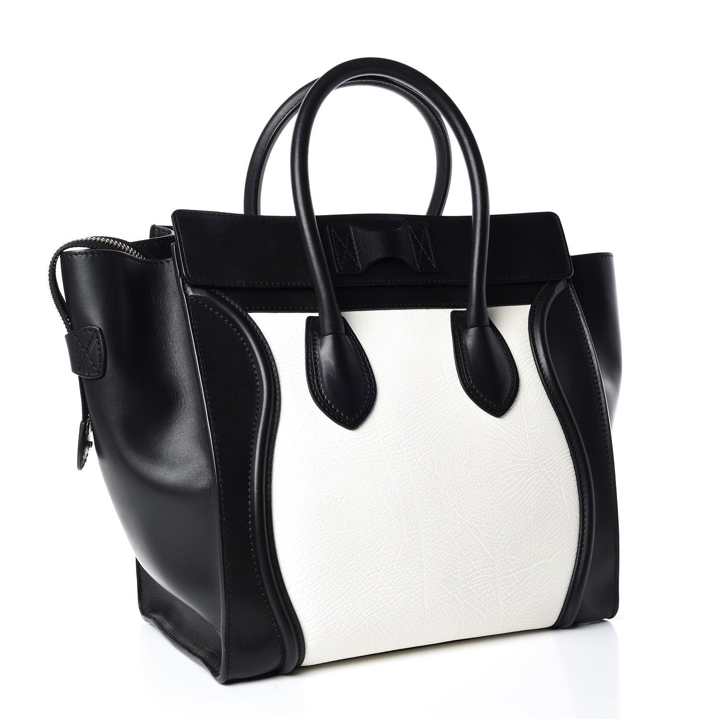 Smooth Calfskin Shrunken Lambskin Mini Bi-Color Luggage Black White