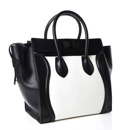 Celine Smooth Calfskin Shrunken Lambskin Mini Bi-Color Luggage Black White 3 of 10