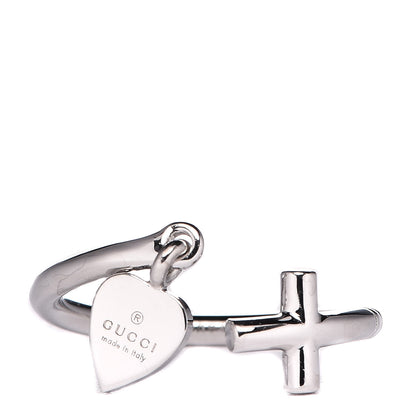 Gucci 18K White Gold Cross and Heart Ring 54 6.75 1 of 7
