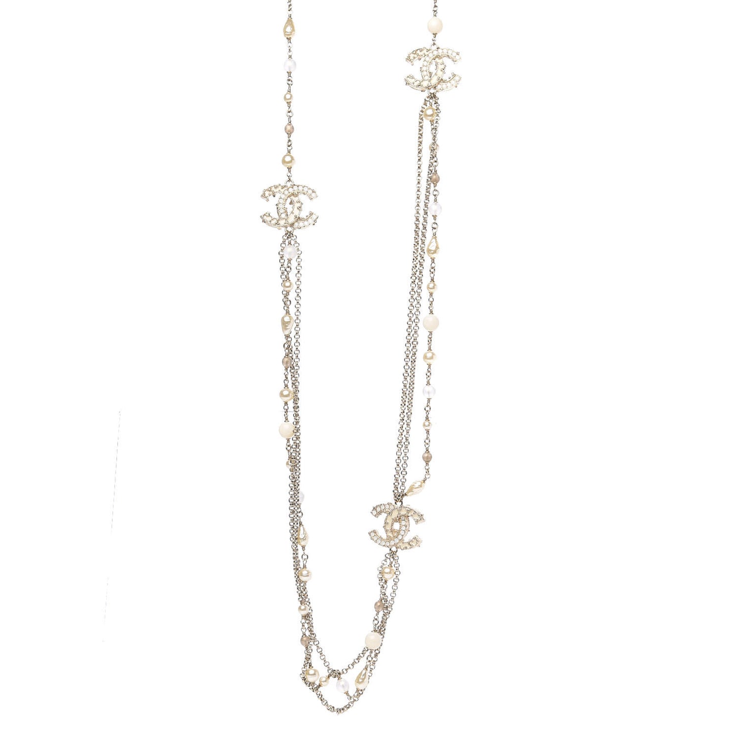 Enamel Graduated Pearl CC Long Necklace Gold