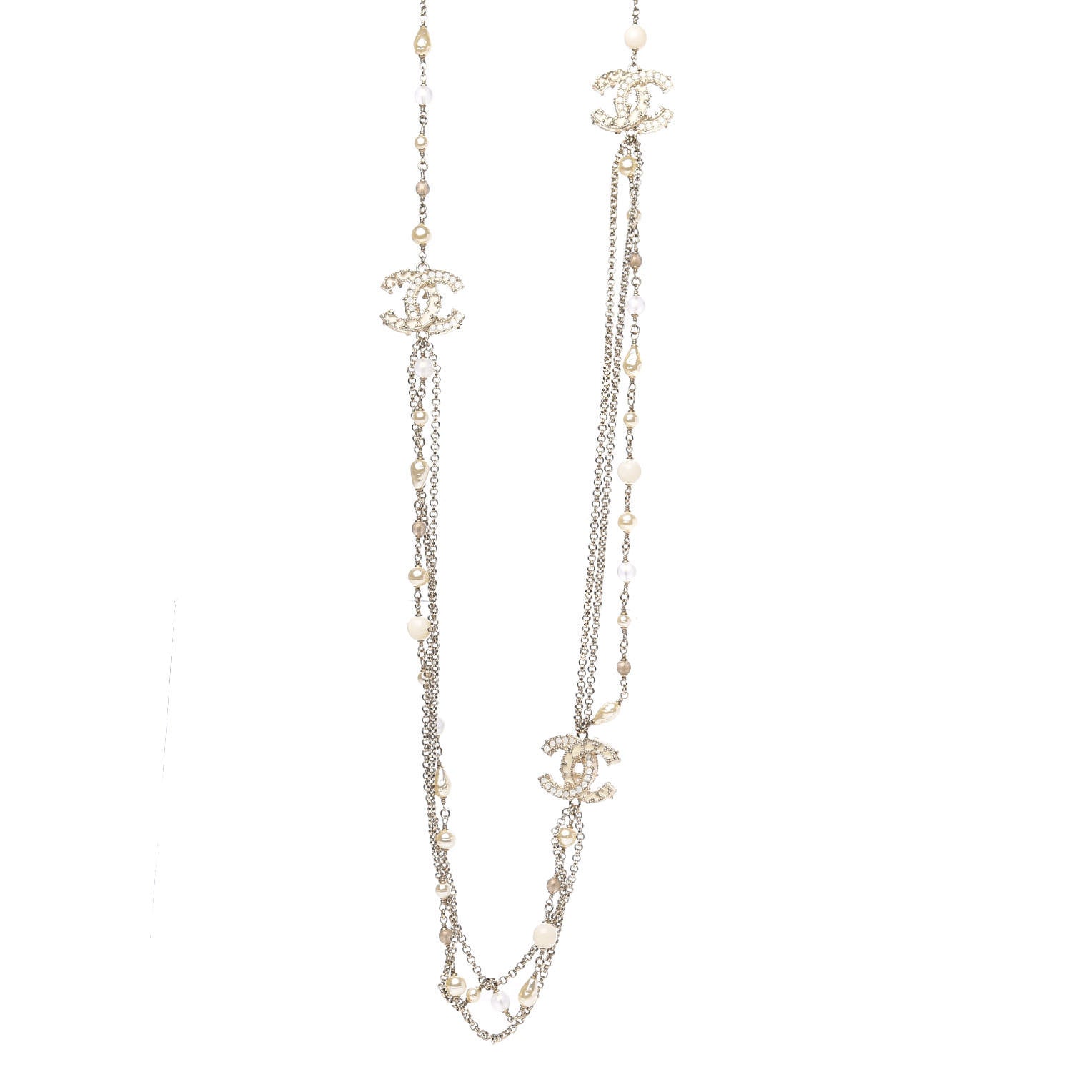 Chanel Enamel Graduated Pearl CC Long Necklace Gold 1 of 5