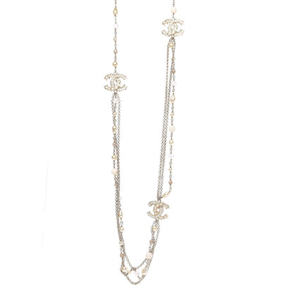 Chanel Enamel Graduated Pearl CC Long Necklace Gold 1 of 5