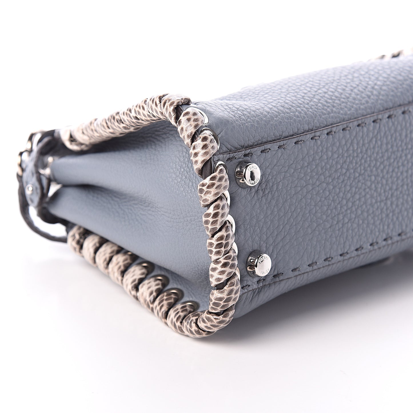 Calfskin Romano Elaphe Lace Up Selleria Mini Peekaboo Iconic Satchel Light Blue