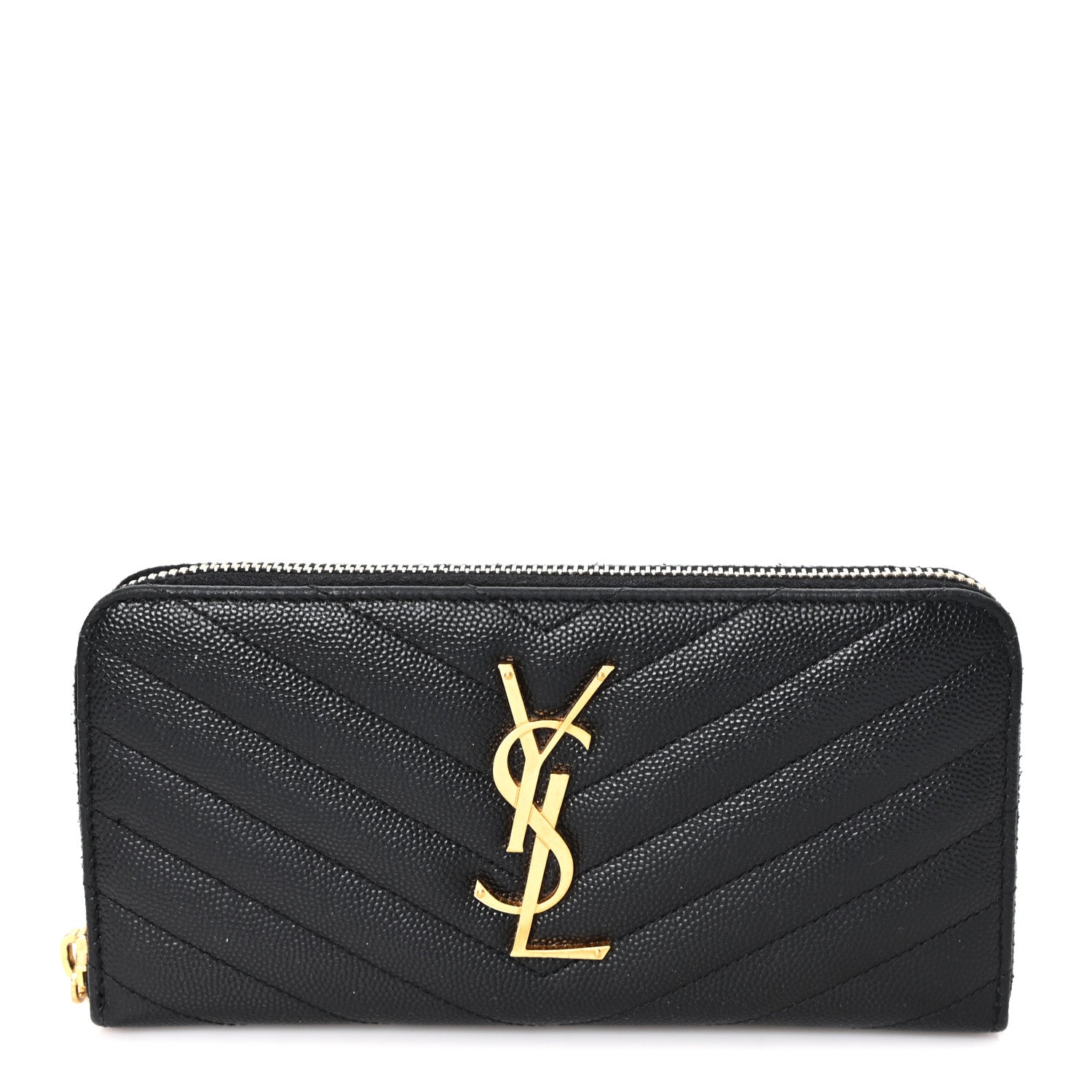 Saint Laurent Grain De Poudre Matelasse Chevron Monogram Zip Around Wallet Black 1 of 7