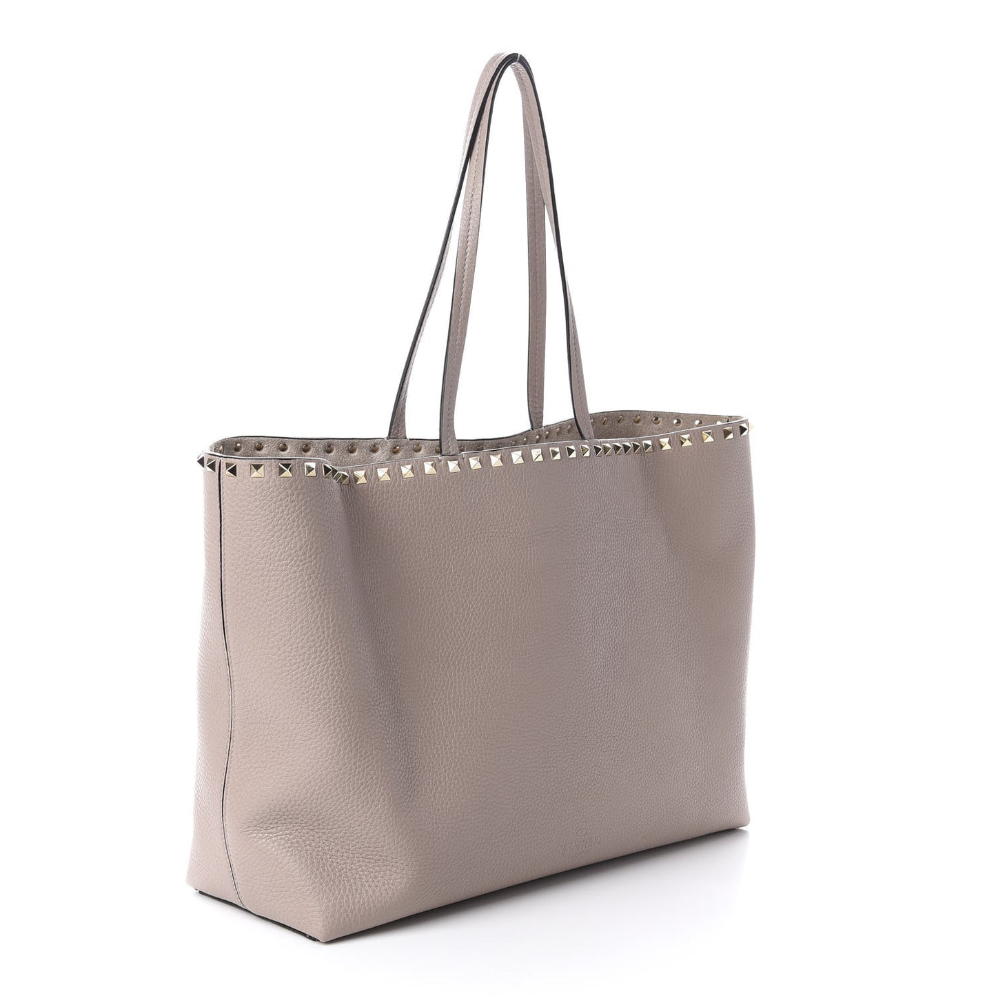 Grained Calfskin Rockstud Shoulder Tote Poudre