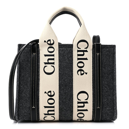 Chloe Felt Calfskin Small Woody Ribbon Tote With Strap Cashmere Grey 1 of 9