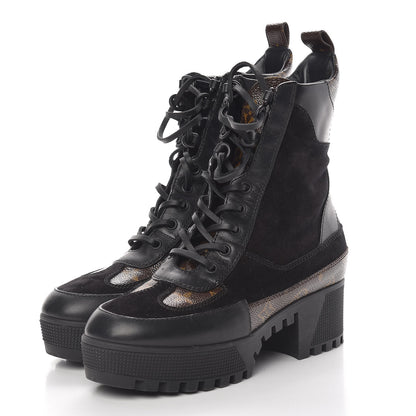 Louis Vuitton Suede Calfskin Monogram Laureate Platform Desert Boots Black 37 3 of 8
