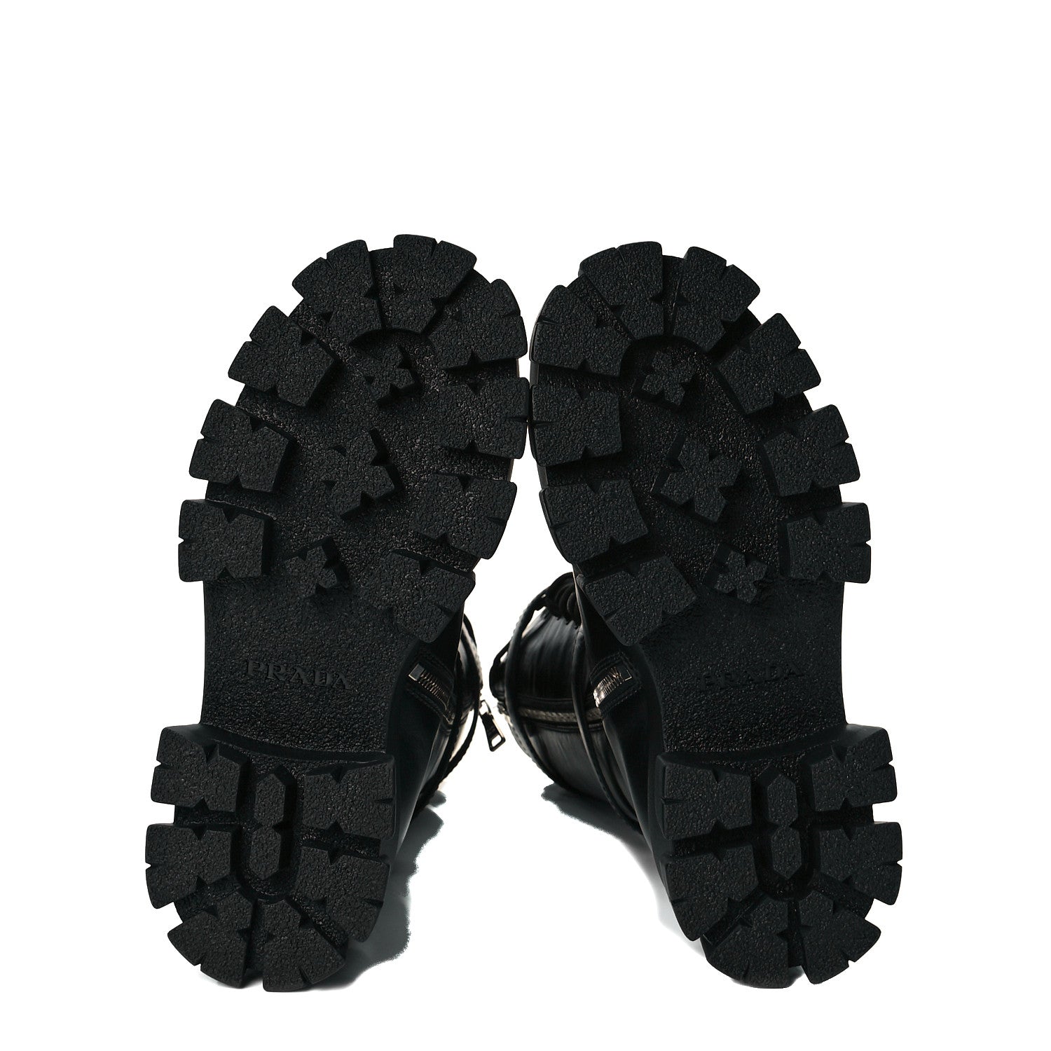 Prada Vitello Lux Nylon Metal Triangle Logo Monolith Pouch Pocket 55mm Tall Combat Boots 37 Black 6 of 7