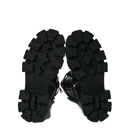 Prada Vitello Lux Nylon Metal Triangle Logo Monolith Pouch Pocket 55mm Tall Combat Boots 37 Black 6 of 7